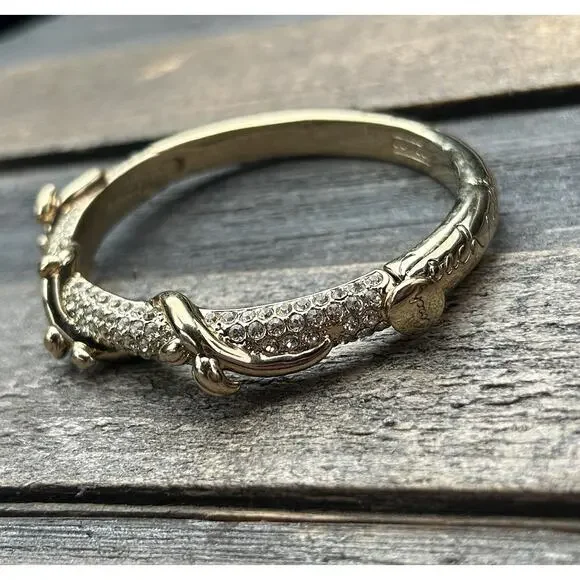 Coach Womens Gold Tone Crystal Pave Script Vine Hinge Bangle Bracelet - Picture 5 of 16
